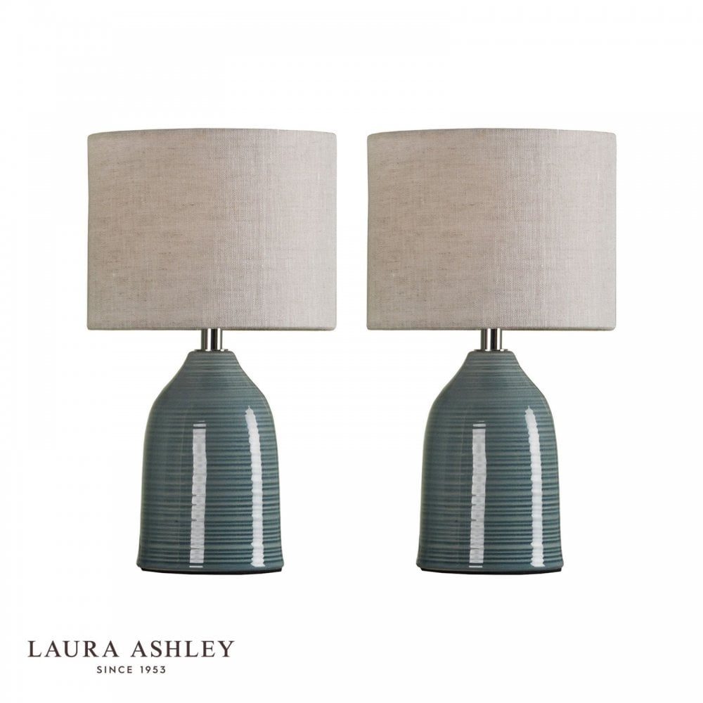 Penny Twin Pack Blue Glaze Table Lamp C/W Shade