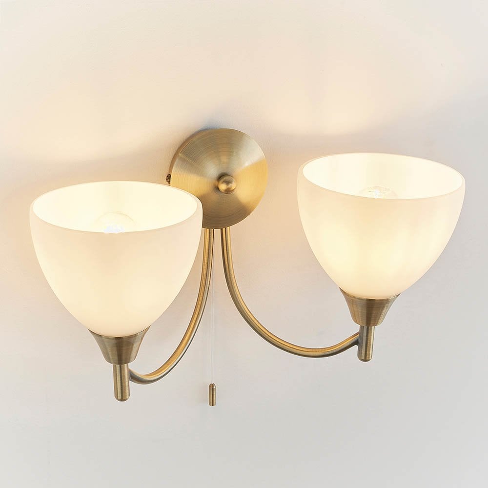 Alton Double Wall Light in Antique Brass