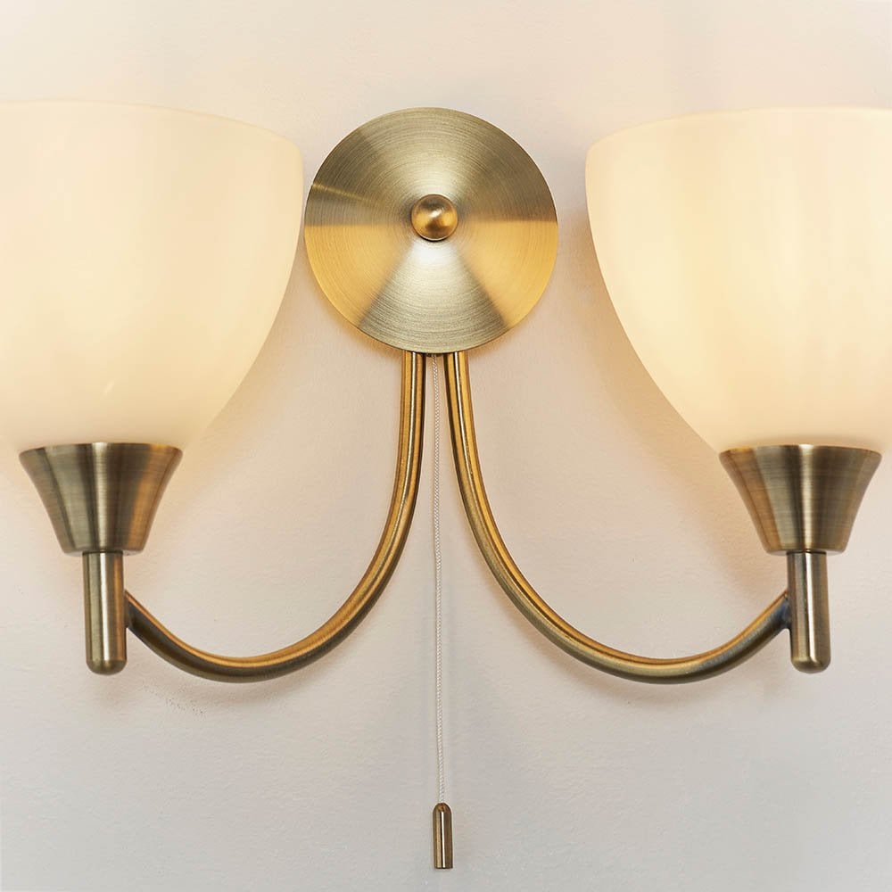 Alton Double Wall Light in Antique Brass