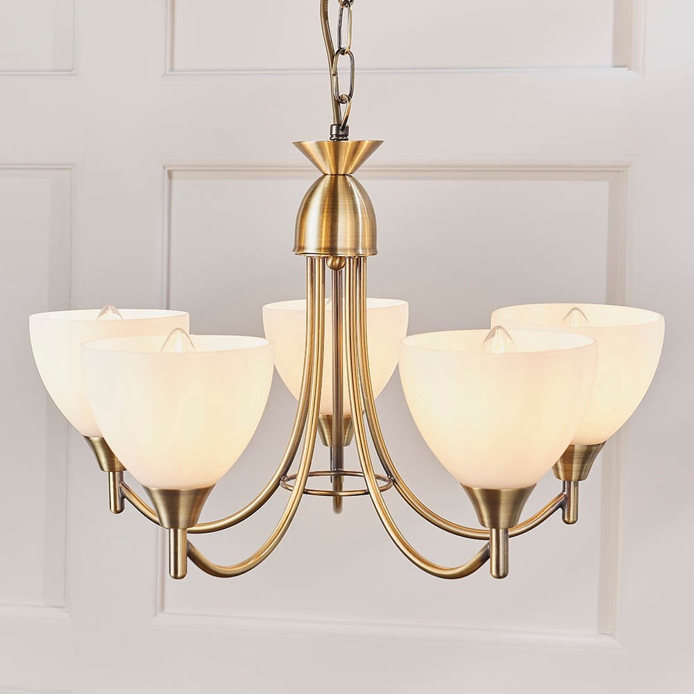 Alton 5 Light Ceiling Fitting in Antique Brass