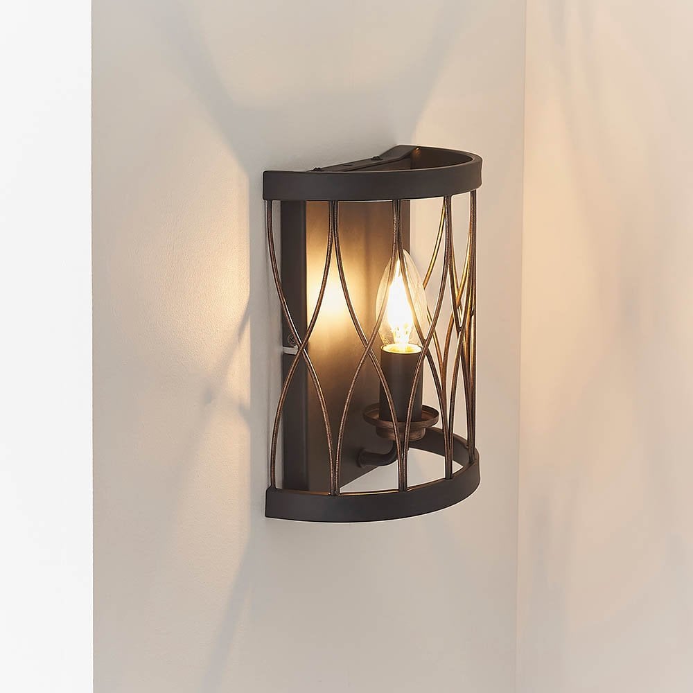 Heston Wall Light in Rustic Black & Bronze Finish