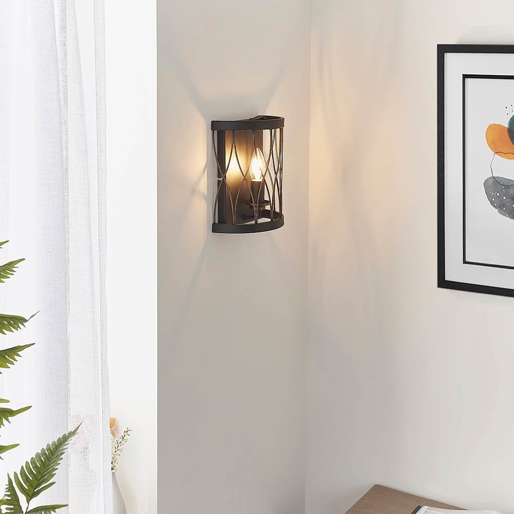 Heston Wall Light in Rustic Black & Bronze Finish