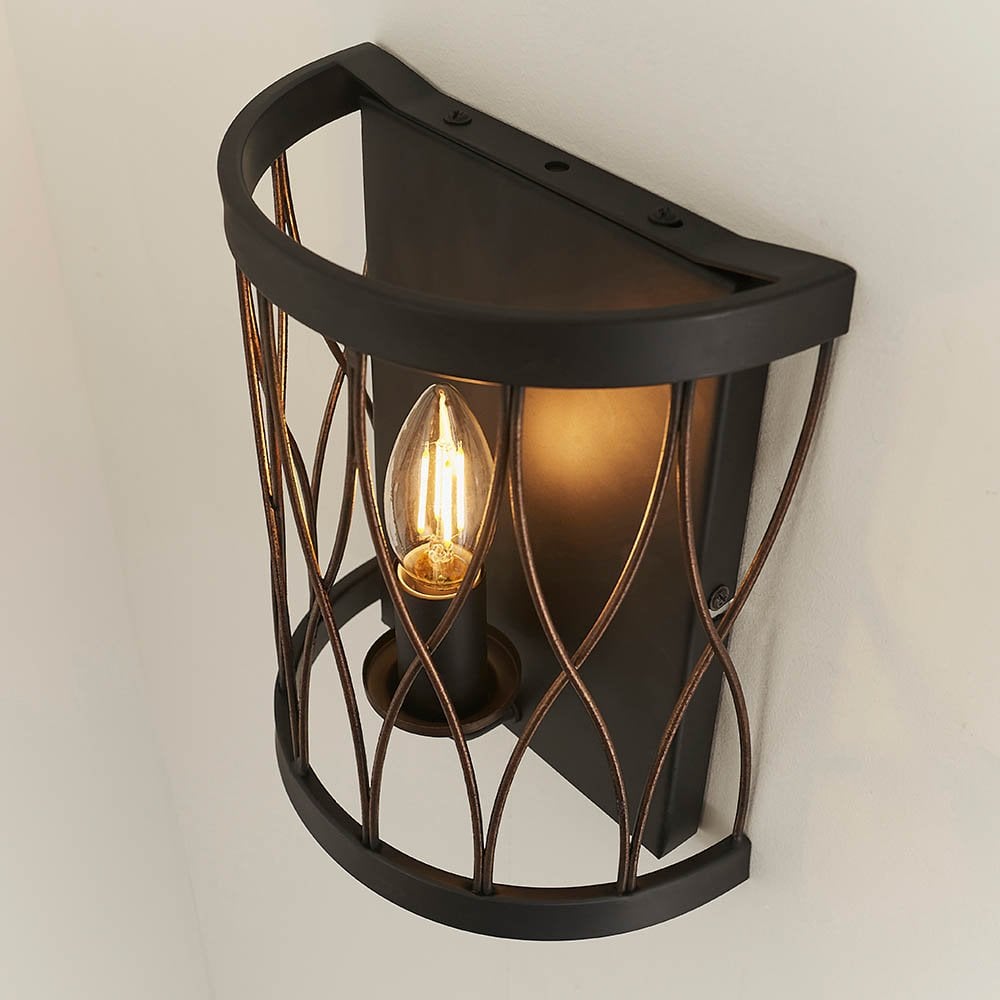 Heston Wall Light in Rustic Black & Bronze Finish