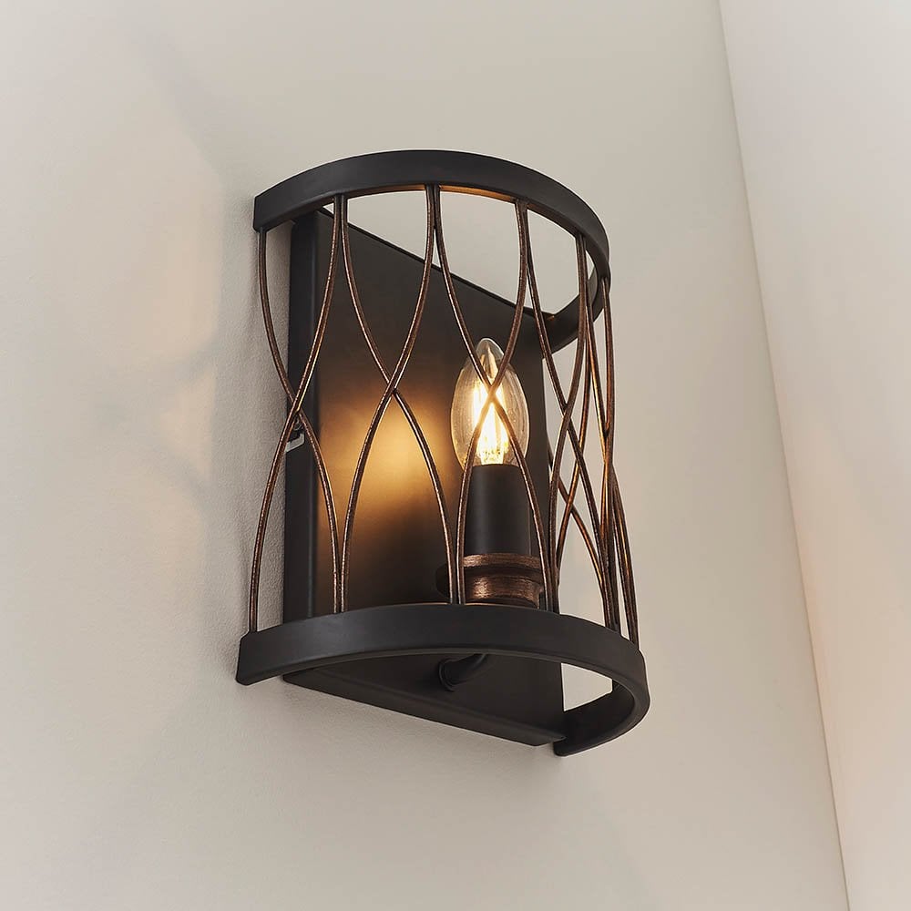 Heston Wall Light in Rustic Black & Bronze Finish