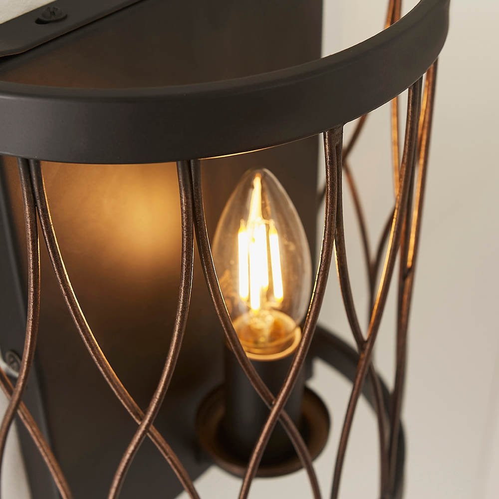 Heston Wall Light in Rustic Black & Bronze Finish
