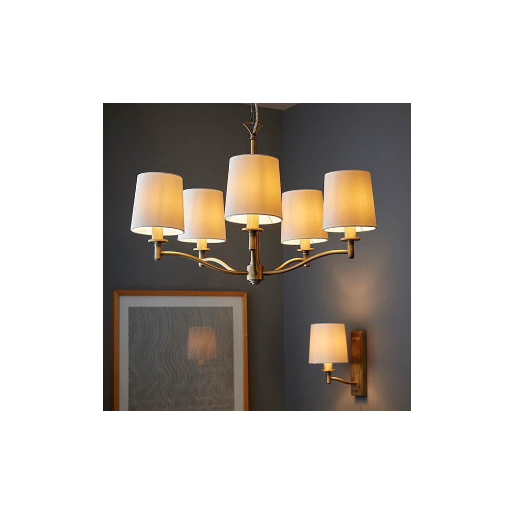 Ortona 5 Light Pendant in Antique Brass C/W Shades