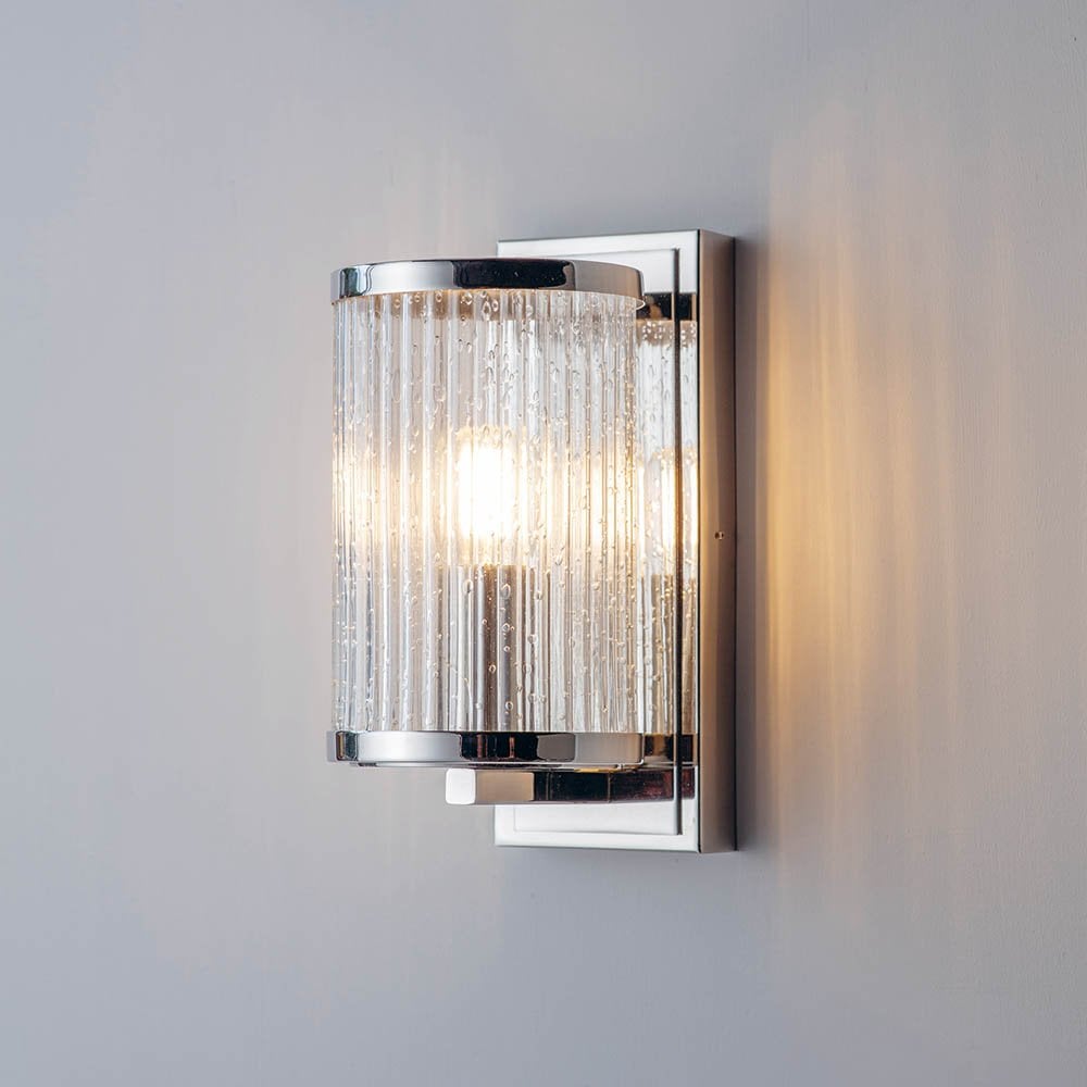 Easton Wall Light in Nickel with Ribbed Glass