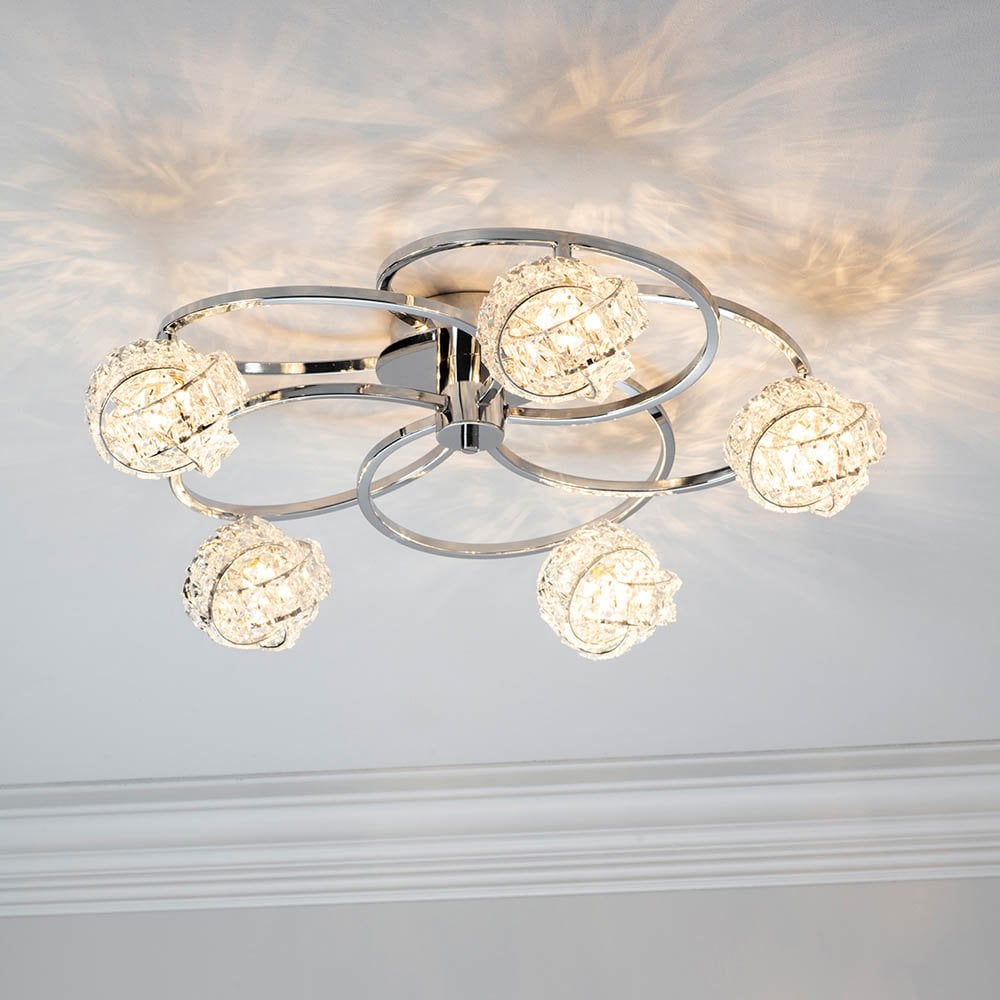 Talia 5 Light Semi Flush with Clear Crystal Glass