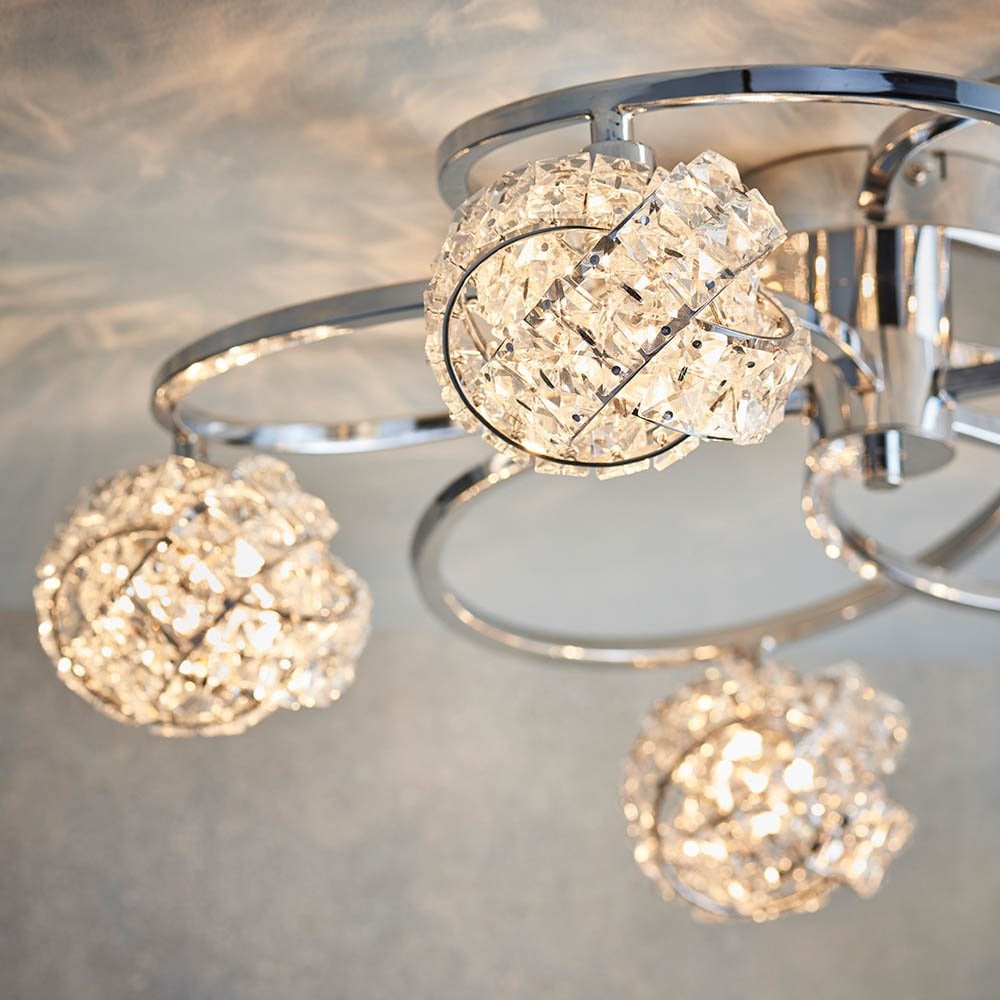 Talia 5 Light Semi Flush with Clear Crystal Glass