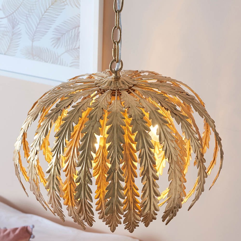 Delphine Large 3 Light with Leaf Detail in Gold