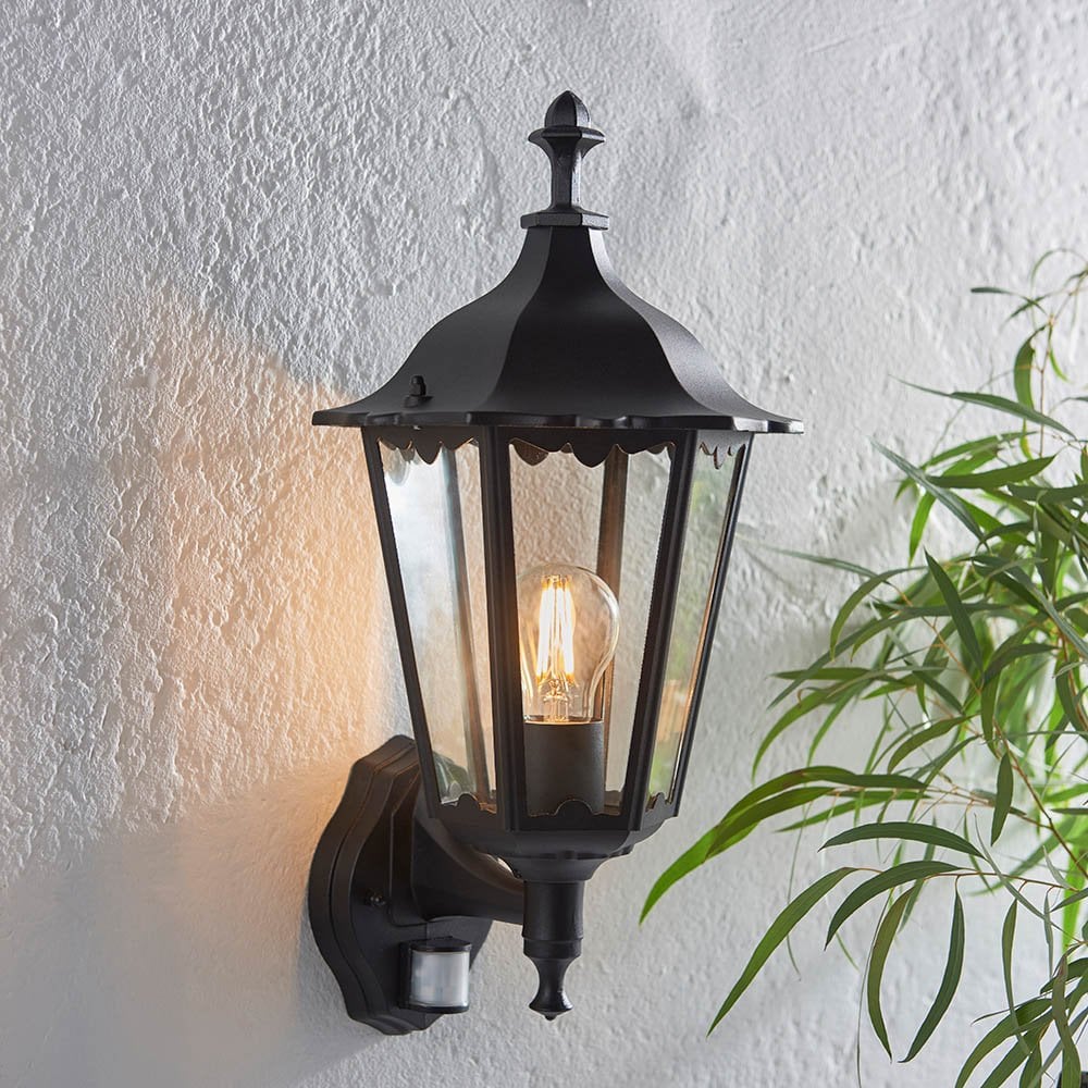 Burford Wall Light in Black Finish PIR Sensor IP44
