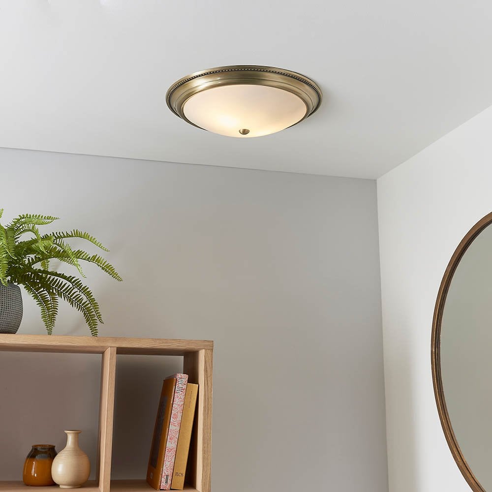 Atlas 2 Light Flush fitting in Antique Brass