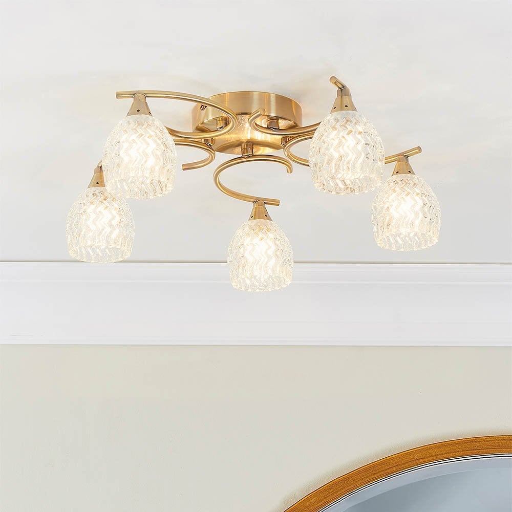 Boyer 5 Light Semi Flush in Antique Brass