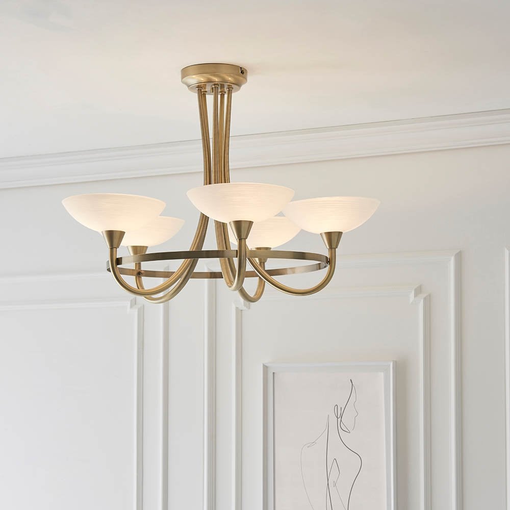 Cagney 5 Light Semi Flush in Antique Brass