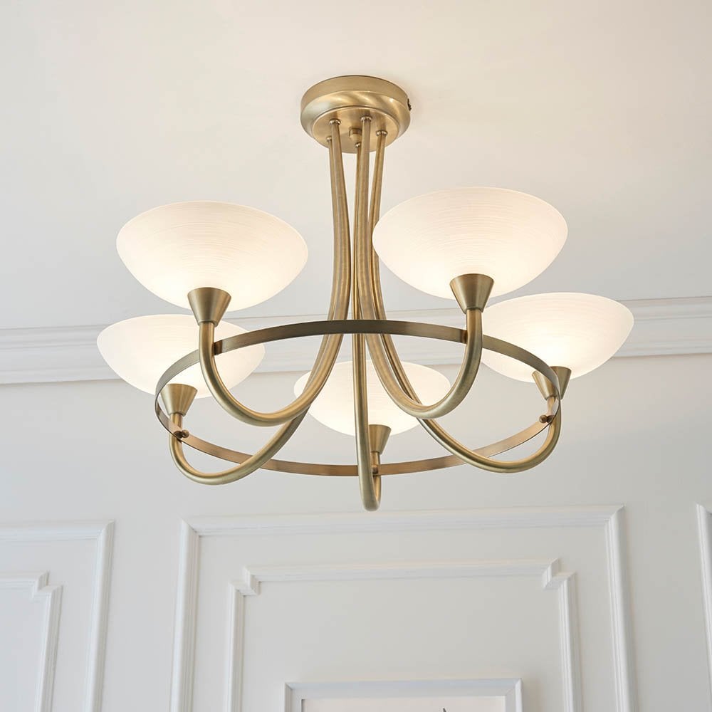 Cagney 5 Light Semi Flush in Antique Brass