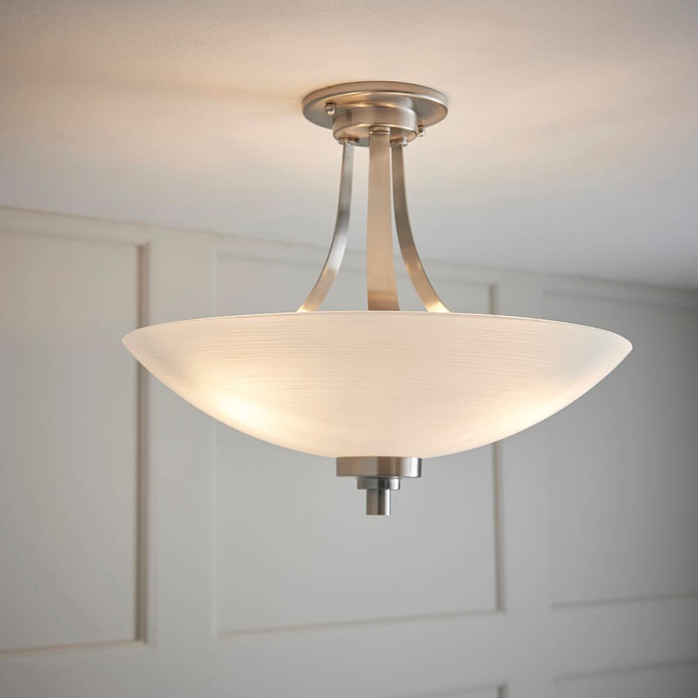 Welles 3 Light Semi Flush in Satin Nickel