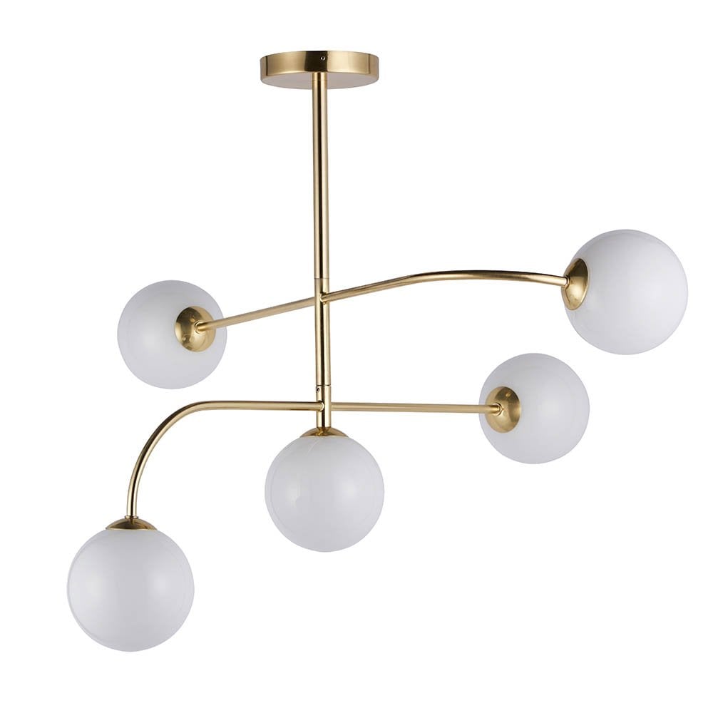 Otto 5 Light Semi Flush in Brushed Brass with Gloss White Glass