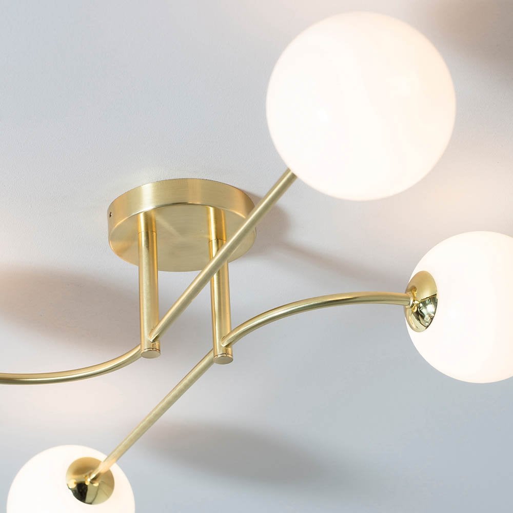 Otto 4 Light Semi Flush in Brushed Brass with Gloss White Glass