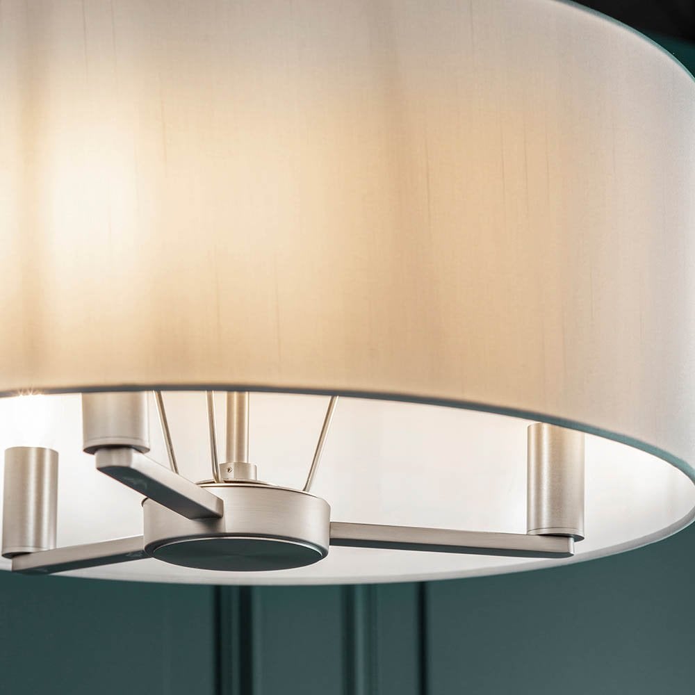 Daley 3 Light Drum Pendant in Nickel C/W Large White Shade