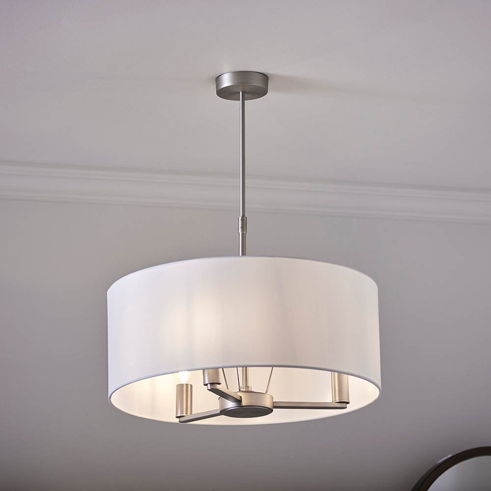 Daley 3 Light Drum Pendant in Nickel C/W Large White Shade