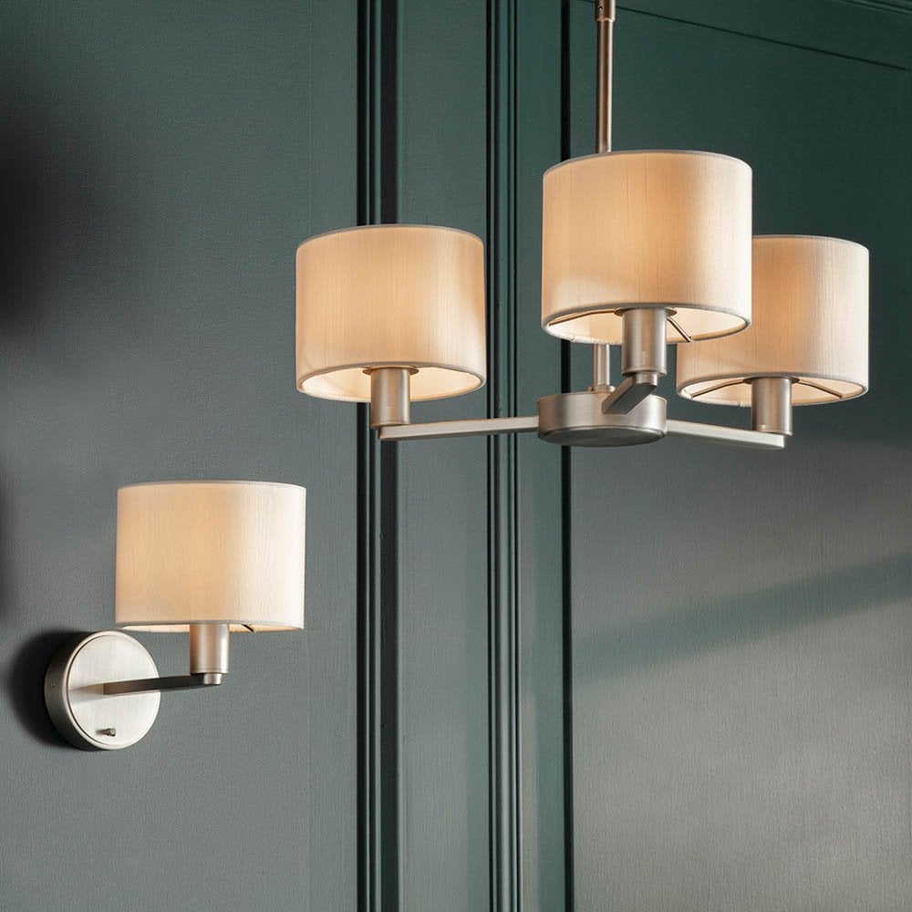 Daley 3 Light Multi Lighti Arm Pendant in Nickel C/W White Shades