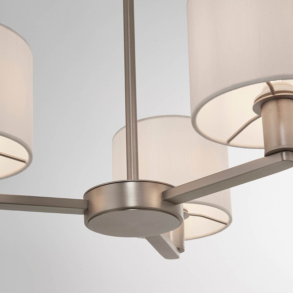 Daley 3 Light Multi Lighti Arm Pendant in Nickel C/W White Shades