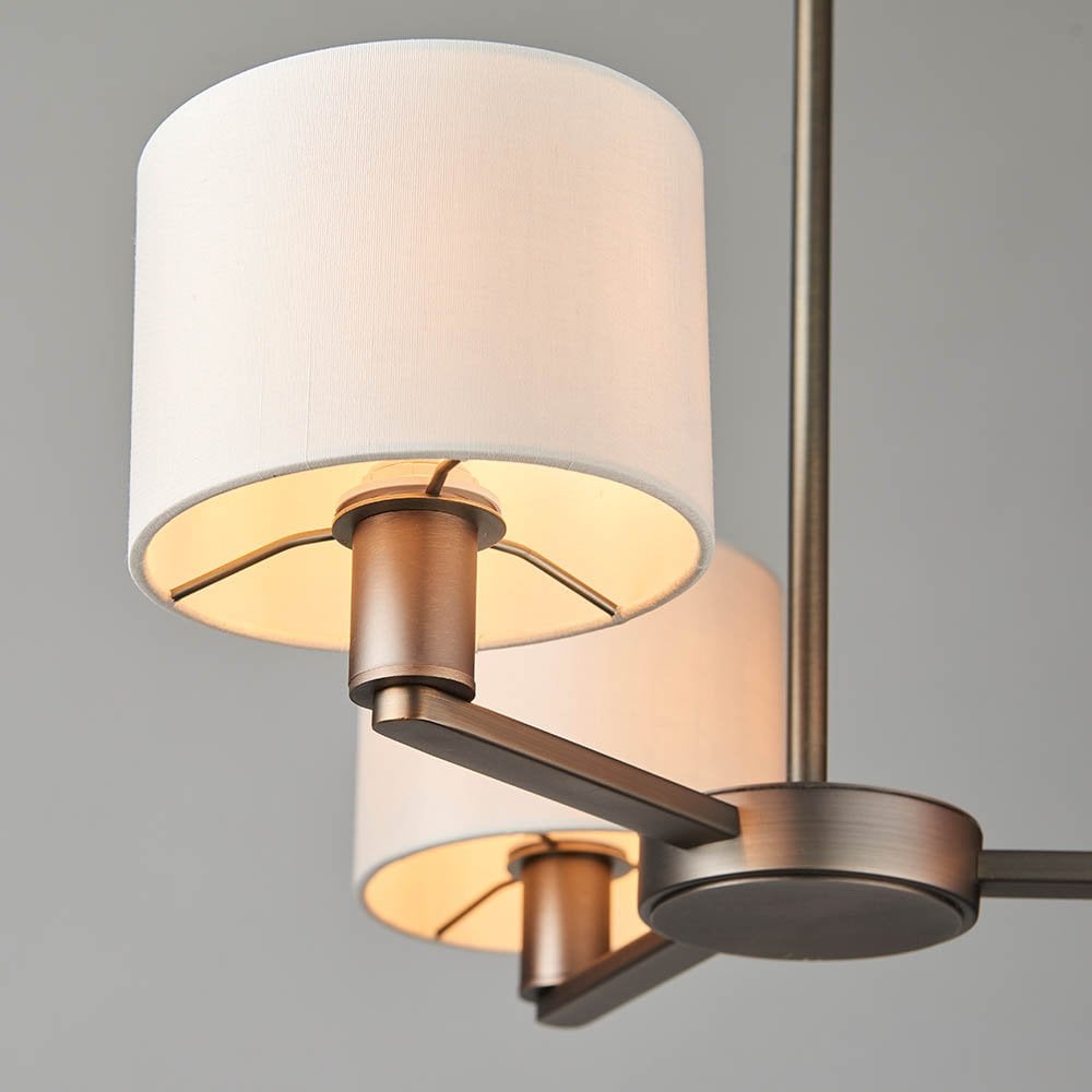 Daley 3 Light Multi Lighti Arm Pendant in Antique Bronze C/W White Shades