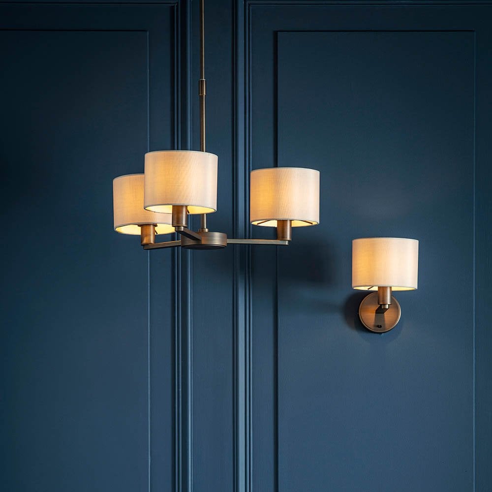 Daley 3 Light Multi Lighti Arm Pendant in Antique Bronze C/W White Shades
