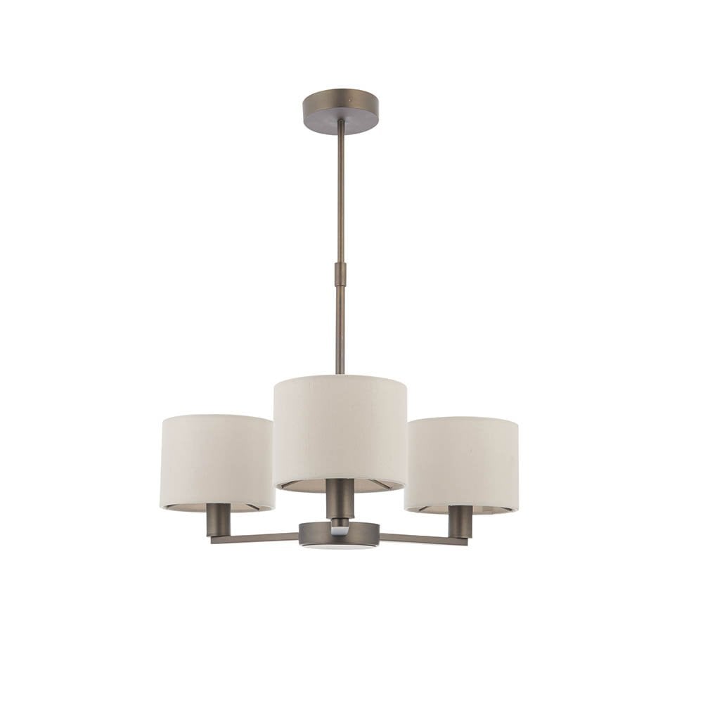 Daley 3 Light Multi Lighti Arm Pendant in Antique Bronze C/W White Shades
