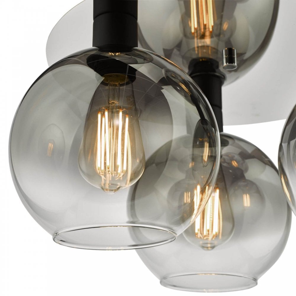 Lycia 3 Light Black Flush Light with Smoked Glass
