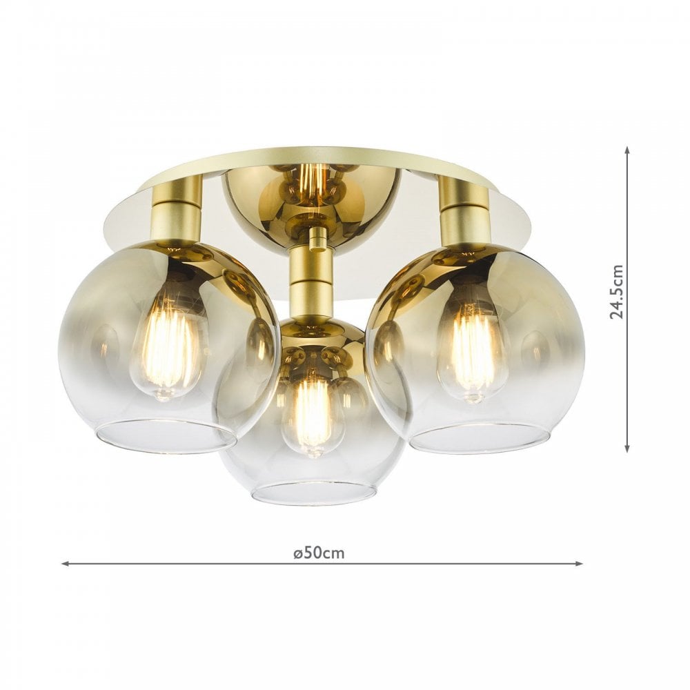Lycia 3 Light Black Flush Light with Smoked Glass