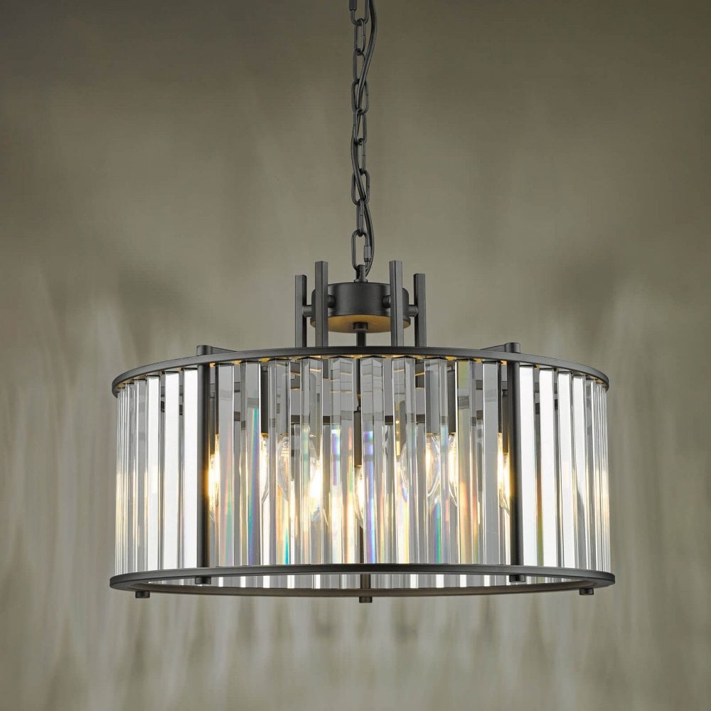 Kiran 5 Light Satin Black & Crystal Pendant