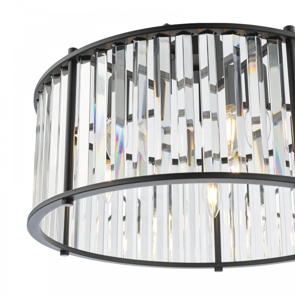 Kiran 5 Light Satin Black & Crystal Pendant