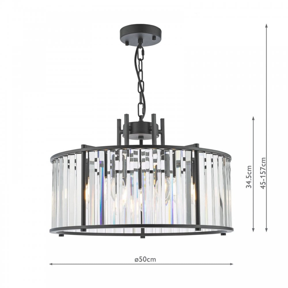 Kiran 5 Light Satin Black & Crystal Pendant