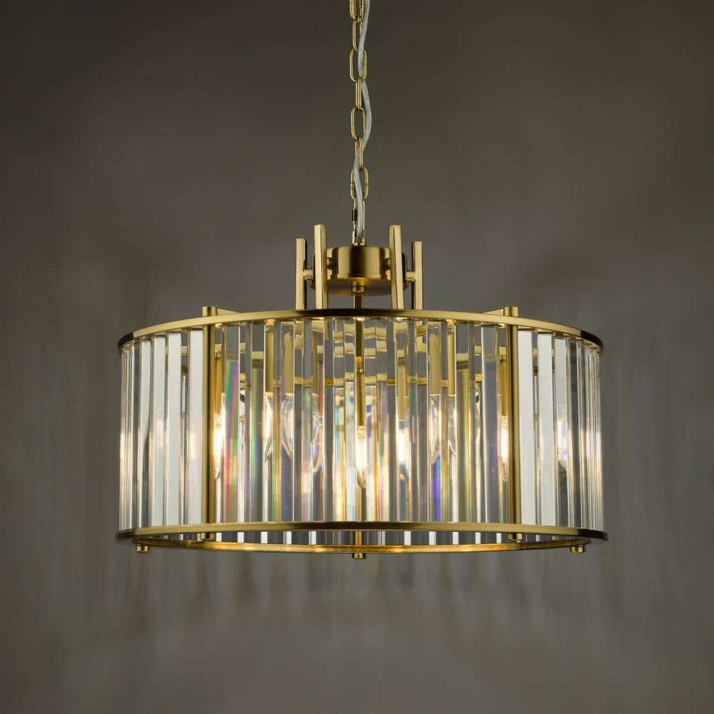 Kiran 5 Light Natural Brass & Crystal Pendant