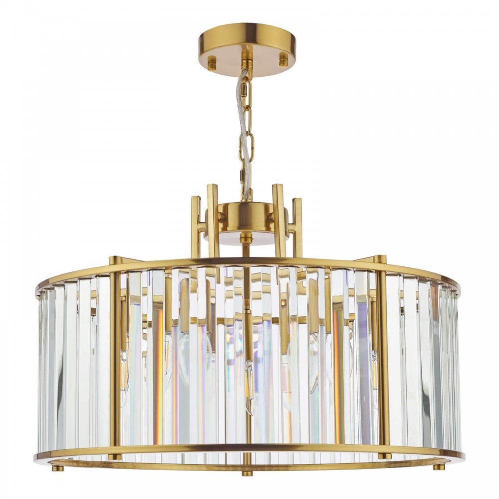 Kiran 5 Light Natural Brass & Crystal Pendant