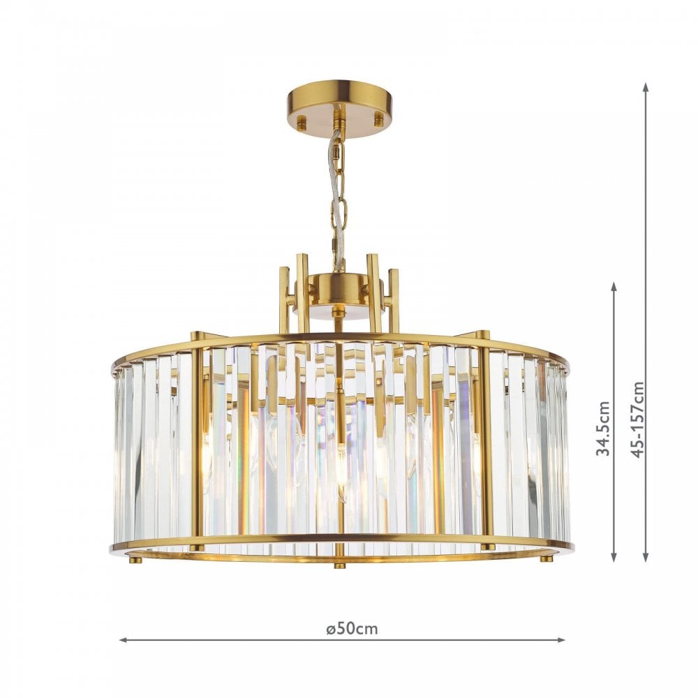 Kiran 5 Light Natural Brass & Crystal Pendant