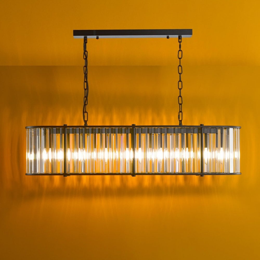 Kiran 7 Light Satin Black & Crytal Bar Pendant