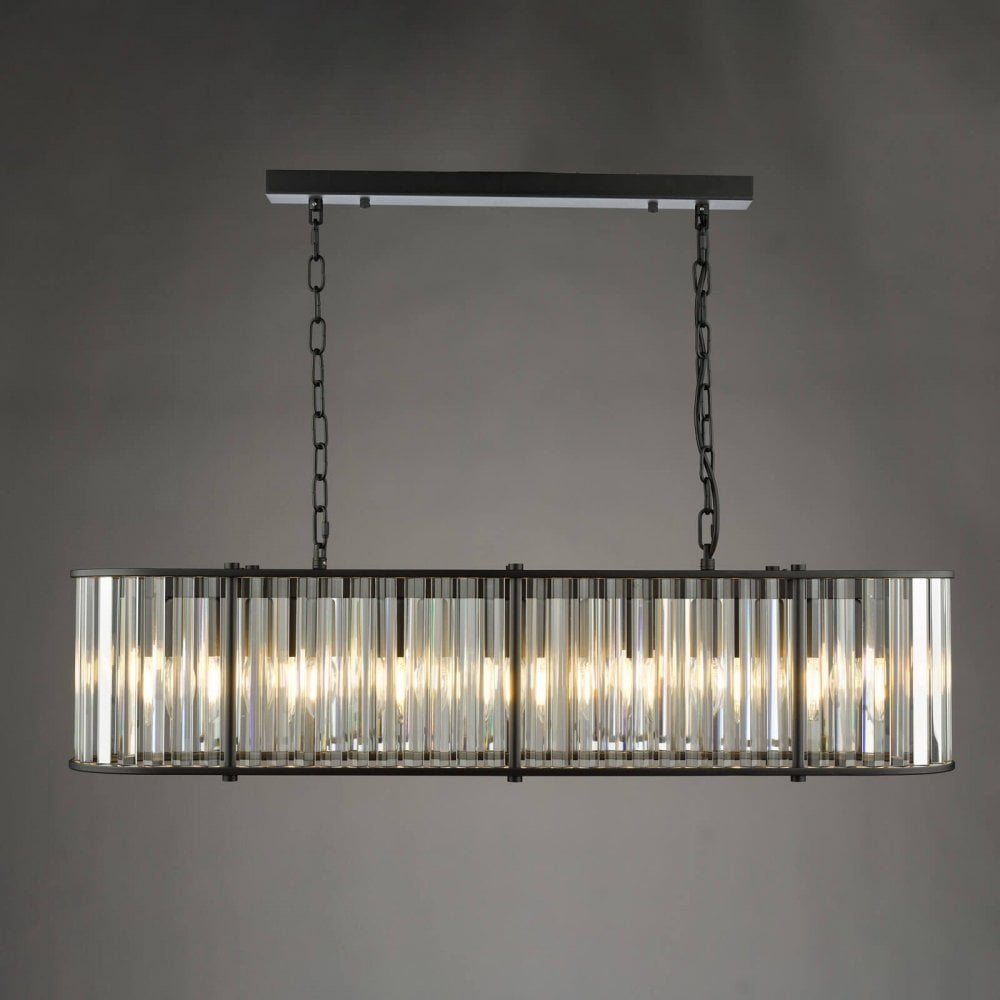 Kiran 7 Light Satin Black & Crytal Bar Pendant