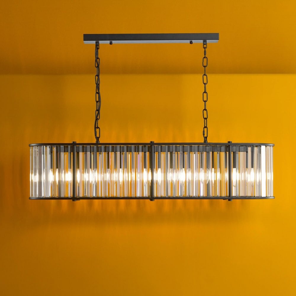 Kiran 7 Light Satin Black & Crytal Bar Pendant