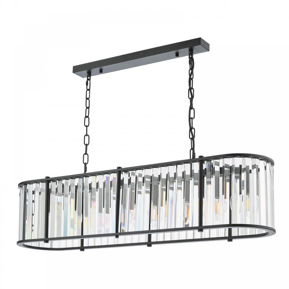 Kiran 7 Light Satin Black & Crytal Bar Pendant