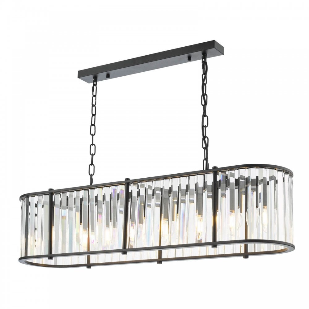 Kiran 7 Light Satin Black & Crytal Bar Pendant