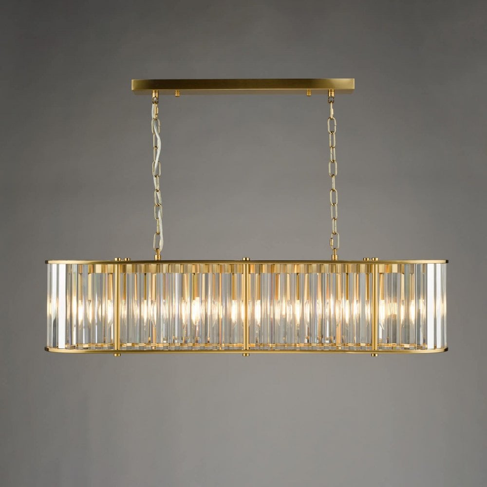Kiran 7 Light Natural Brass & Crystal Bar Pendant