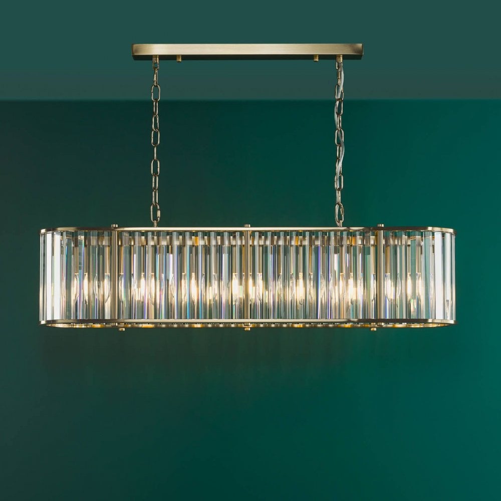 Kiran 7 Light Natural Brass & Crystal Bar Pendant