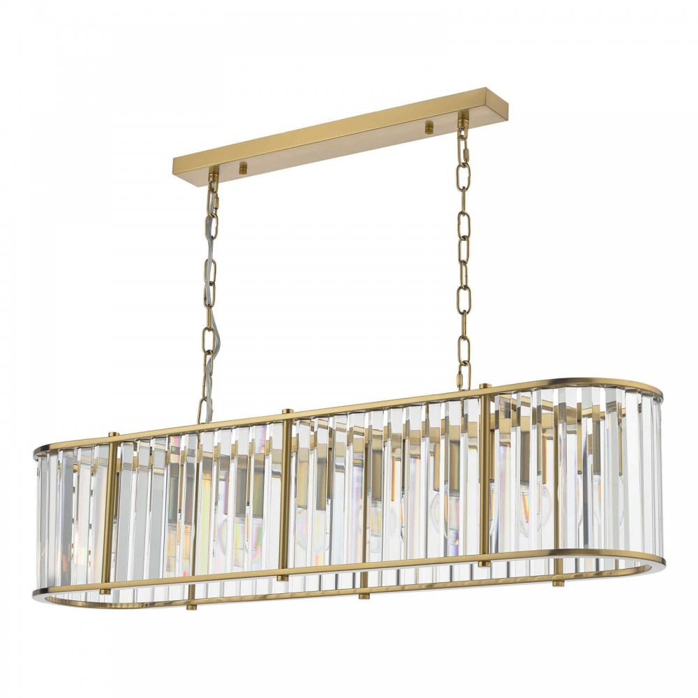 Kiran 7 Light Natural Brass & Crystal Bar Pendant