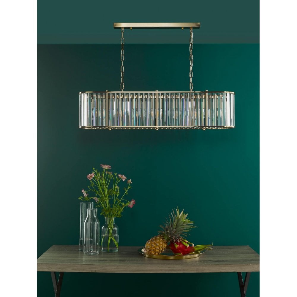 Kiran 7 Light Natural Brass & Crystal Bar Pendant