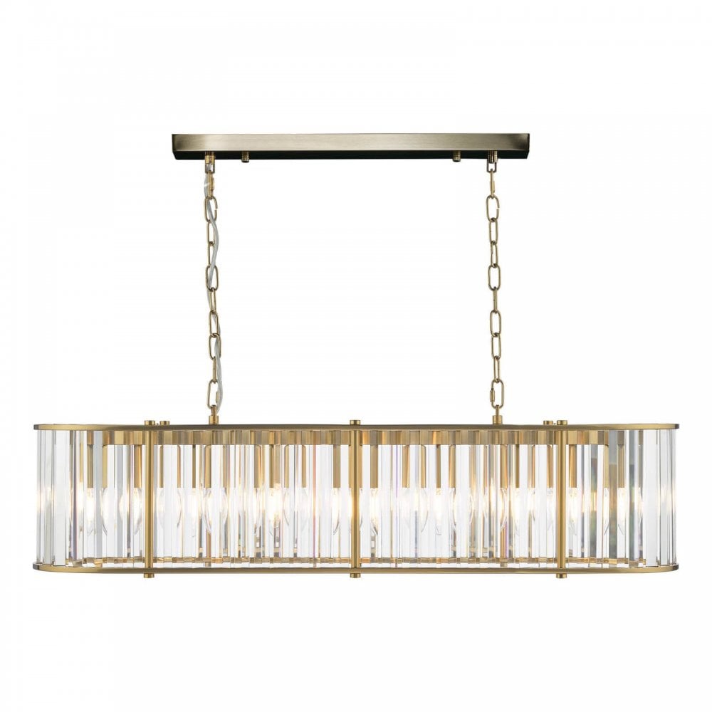 Kiran 7 Light Natural Brass & Crystal Bar Pendant
