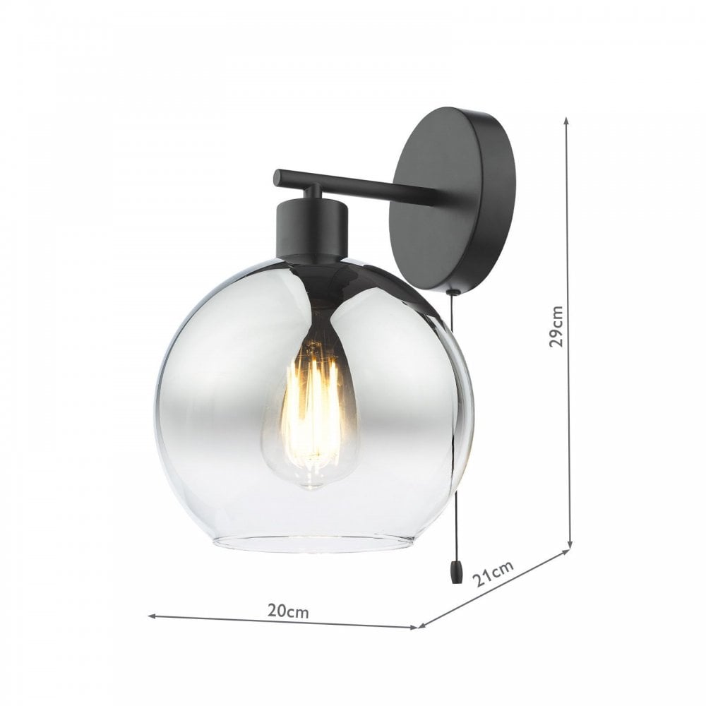 Lycia Matt Black & Smoked Ombre Glass Wall Light