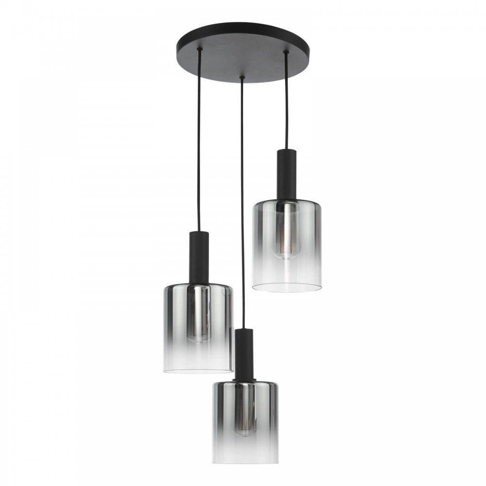 Savannah 3 Light Matt Black & Smoked Glass Cluster Pendant