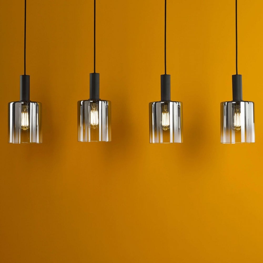 Savannah 4 Light Bar Pendant in Matt Black & Smoked Glass Finish
